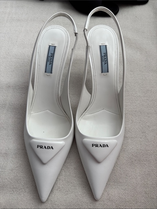 Prada Shoes - Prada White Patent Leather Pointed-Toe Slingback Pumps 38 1/2